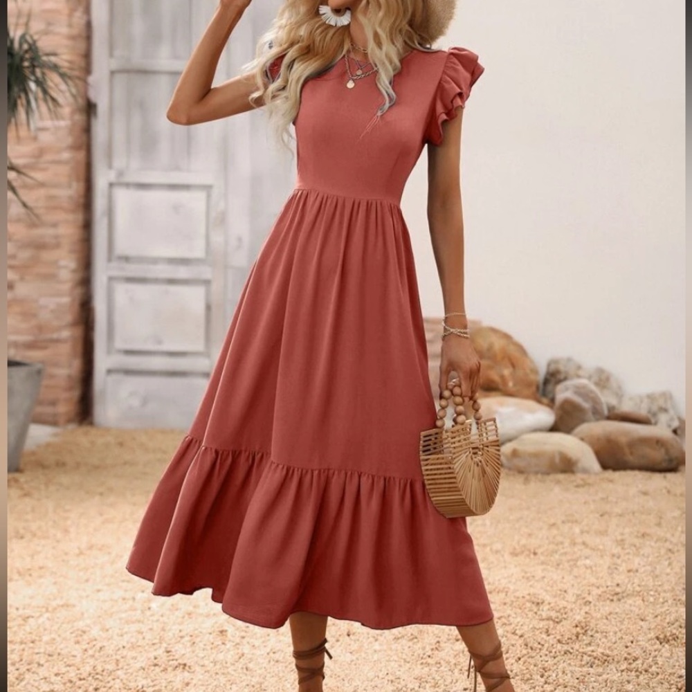 Butterfly Sleeve Ruffle Dress